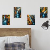 Autumn Canyon Waterfall – Vibrant Fall Forest Land Muurkunst Sets (Slaapkamer)