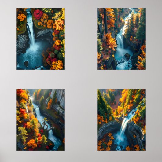 Autumn Canyon Waterfall – Vibrant Fall Forest Land Muurkunst Sets (Voorkant)