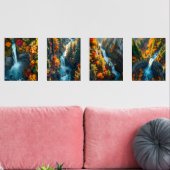 Autumn Canyon Waterfall – Vibrant Fall Forest Land Muurkunst Sets (Woonkamer)