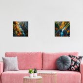 Autumn Canyon Waterfall – Vibrant Fall Forest Land Muurkunst Sets (Woonkamer)