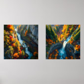 Autumn Canyon Waterfall – Vibrant Fall Forest Land Muurkunst Sets (Voorkant)