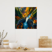 Autumn Canyon Waterfall – Vibrant Fall Forest Land Poster (Keuken)