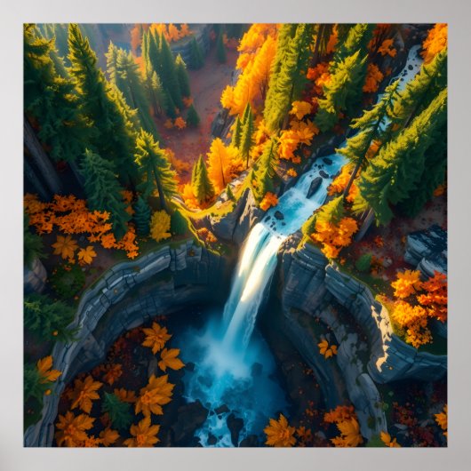 Autumn Canyon Waterfall – Vibrant Fall Forest Land Poster (Voorkant)