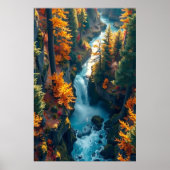 Autumn Canyon Waterfall – Vibrant Fall Forest Land Poster (Voorkant)