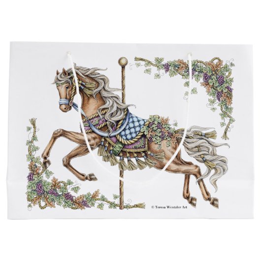 Autumn Carousel Horse Drawing Gift Bag Groot Cadeauzakje (Achterkant)