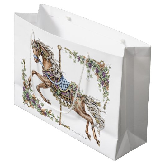 Autumn Carousel Horse Drawing Gift Bag Groot Cadeauzakje (Voorkant Gekanteld)