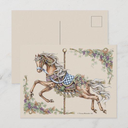 Autumn Carousel Horse Drawing Post Card Briefkaart (Voorkant / Achterkant)