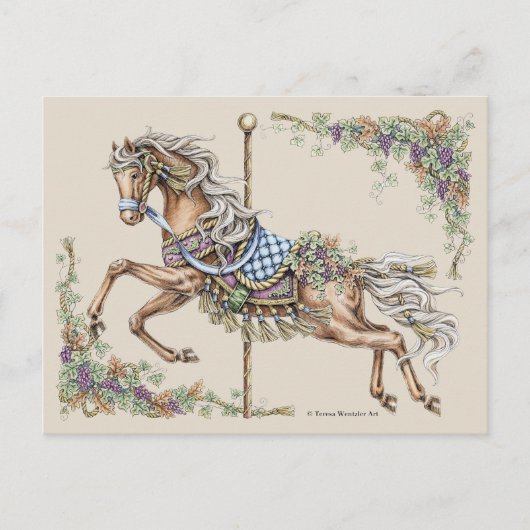 Autumn Carousel Horse Drawing Post Card Briefkaart (Voorkant)