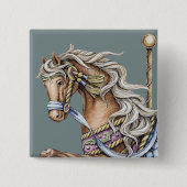 Autumn Carousel Horse Drawing Square Button (Voorkant)