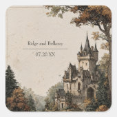 Autumn Castle betoverde bruiloft Vierkante Sticker (Voorkant)
