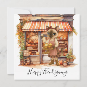 Autumn Cat Bakery thema voor Thanksgiving Feestdagenkaart