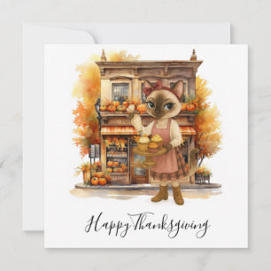 Autumn Cat Bakery thema voor Thanksgiving Feestdagenkaart