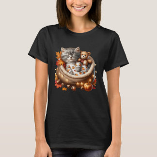 Autumn Cat Graphic for Kitten Mom and Cat Grandma  T-shirt