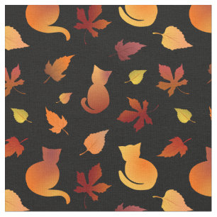 Autumn Cats Pattern Fabric Stof