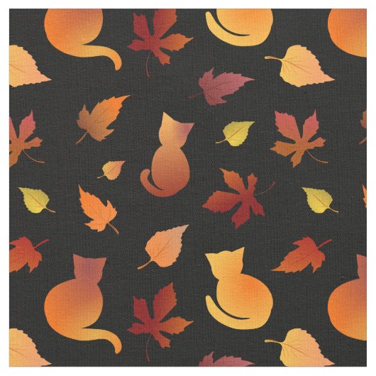 Autumn Cats Pattern Fabric Stof (Close Up)