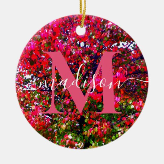 Autumn Changing Leaves, roze impressionistische bo Keramisch Ornament (Voorkant)