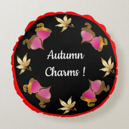 Autumn charms Whimsical acorns and Leaves Rond Kussen