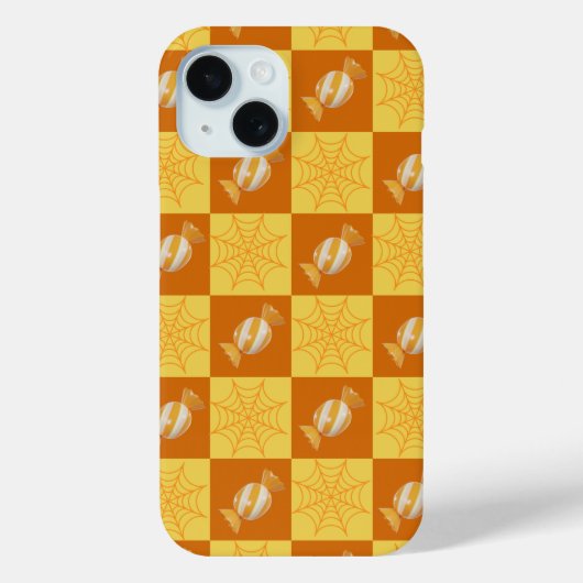 Autumn Checkered Cobweb & Snacks iPhone case (Achterkant)