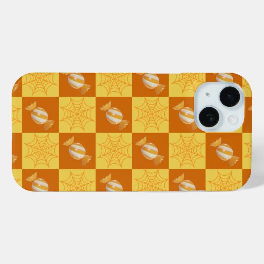 Autumn Checkered Cobweb & Snacks iPhone case (Achterkant (horizontaal))