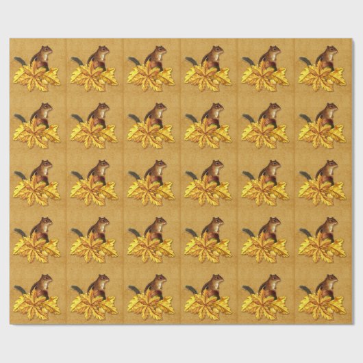 Autumn Chipmunk met Acron op Faux Canvas Cadeaupapier (Vlak)