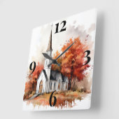 Autumn Church Vierkante Klok (Hoek)