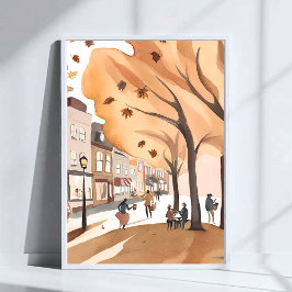 Autumn City Park | Fall Foliage Watercolor Art Poster