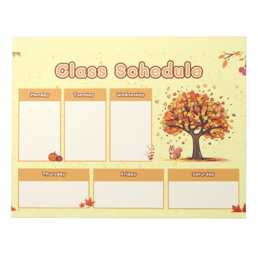 Autumn Class Schedule with Cute Fall Illustrations Notitieblok (Voorkant)