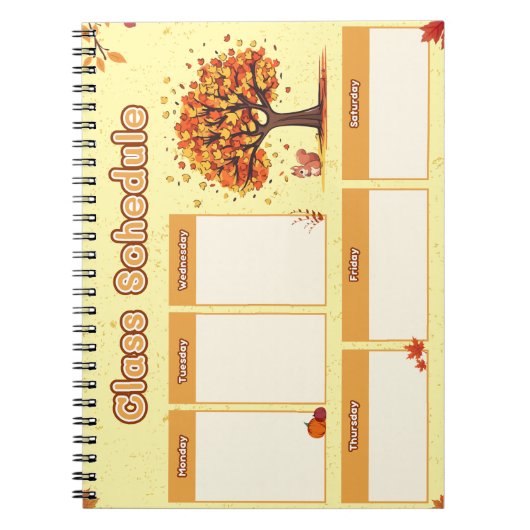 Autumn Class Schedule with Cute Fall Illustrations Notitieboek (Voorkant)