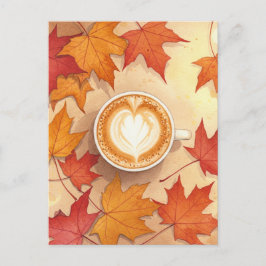 Autumn Coffee Postcard Cozy Fall Leaves Latte Art Briefkaart