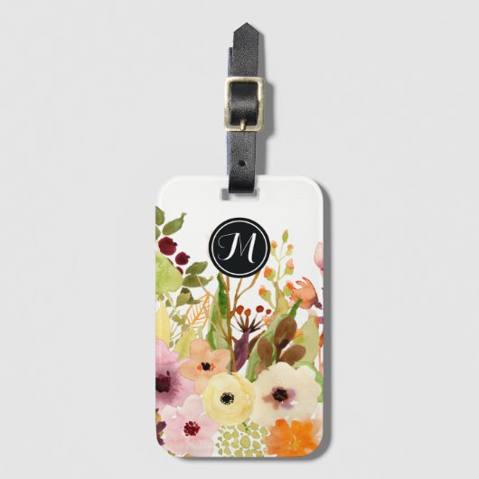 Autumn Colored Flowers Monogram Bagagelabel (Voorkant (verticaal))