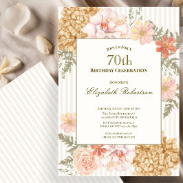 Autumn Colors Floral 70th Birthday Invitation Kaart