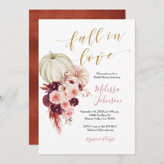 Autumn Coral Burgundy Herfst in Love-uitnodiging Kaart (Voorkant / Achterkant)