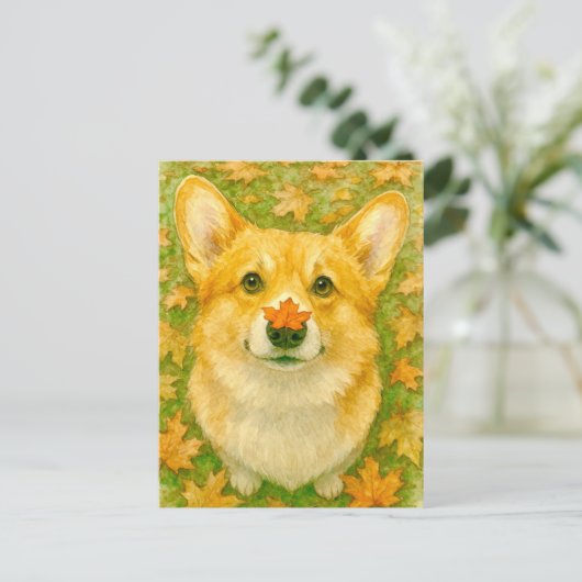 Autumn Corgi Charm Cozy Fall Postcard Briefkaart (Staand voorkant)