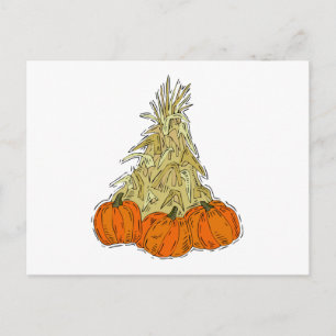 Autumn Cornstalks Pumpkins Briefkaart