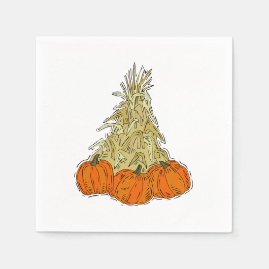 Autumn Cornstalks Pumpkins Servet (Voorkant)
