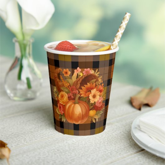 Autumn Cornucopia Plaid Papieren Bekers (Insitu)