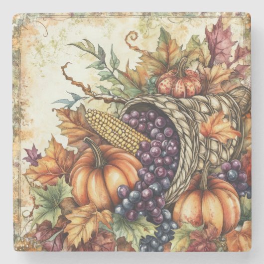 Autumn Cornucopia Stone Onderzetter (Voorkant)
