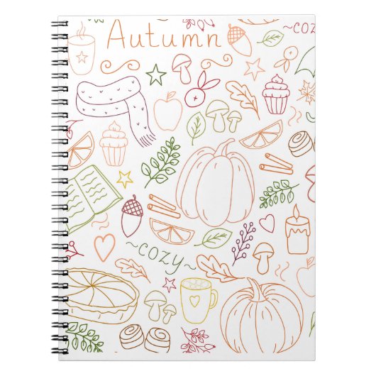 Autumn Cosy Doodle Pattern – Herfst pompoenen, bla Notitieboek (Voorkant)