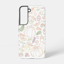Autumn Cosy Doodle Pattern – Herfst pompoenen, bla Samsung Galaxy Hoesje