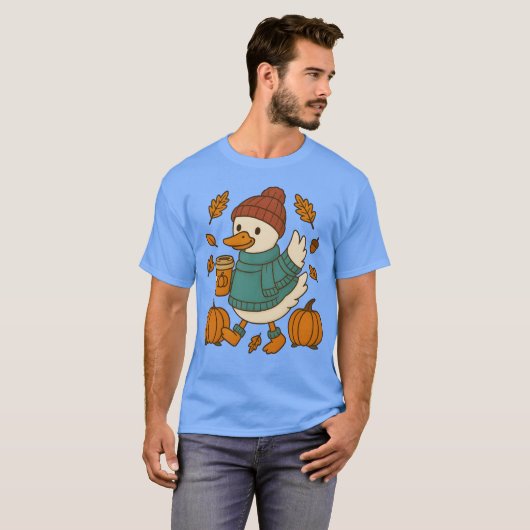 Autumn Cozy Duck with Pumpkin Caf boy T-shirt (Voorkant volledig)