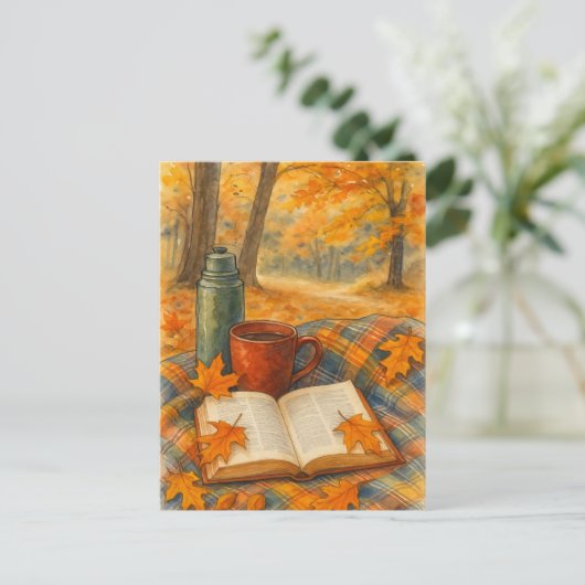 Autumn Cozy Fall Book and Coffee Postcard Briefkaart (Staand voorkant)