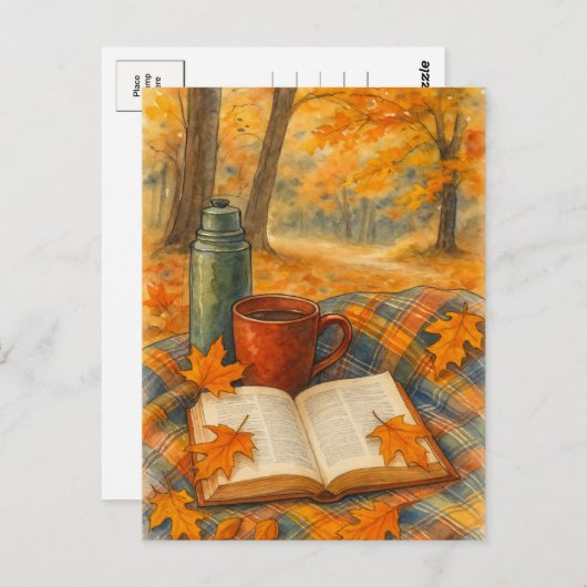 Autumn Cozy Fall Book and Coffee Postcard Briefkaart (Voorkant / Achterkant)