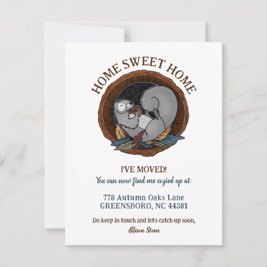 Autumn Cozy Squirrel Bewegend Nieuw Adres Aankondiging (Voorkant)