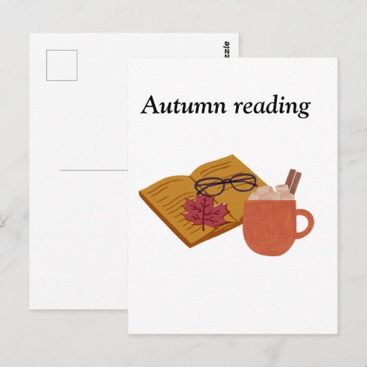 Autumn Cozy Vibes – warme cacao, boek & herfstblad Briefkaart (Voorkant / Achterkant)