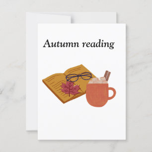 Autumn Cozy Vibes – warme cacao, boek & herfstblad Briefkaart