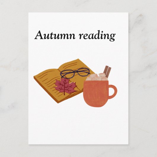 Autumn Cozy Vibes – warme cacao, boek & herfstblad Briefkaart (Voorkant)