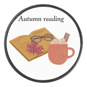 Autumn Cozy Vibes – warme cacao, boek & herfstblad Hockey Puck