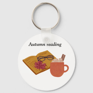 Autumn Cozy Vibes – warme cacao, boek & herfstblad Sleutelhanger