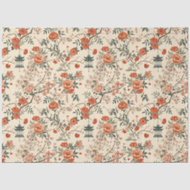 Autumn Cream Orange Floral Chinoiserie Tissuepapier
