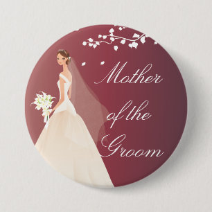 Autumn Crimson Bride MOG Bridal Party Button